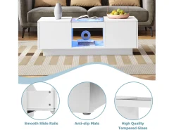 Mesa de centro con LED - 2 cajones y 1 compartimento abierto - Blanco