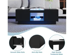 Mesa de centro con LED - 2 cajones y 1 compartimento abierto - Negro