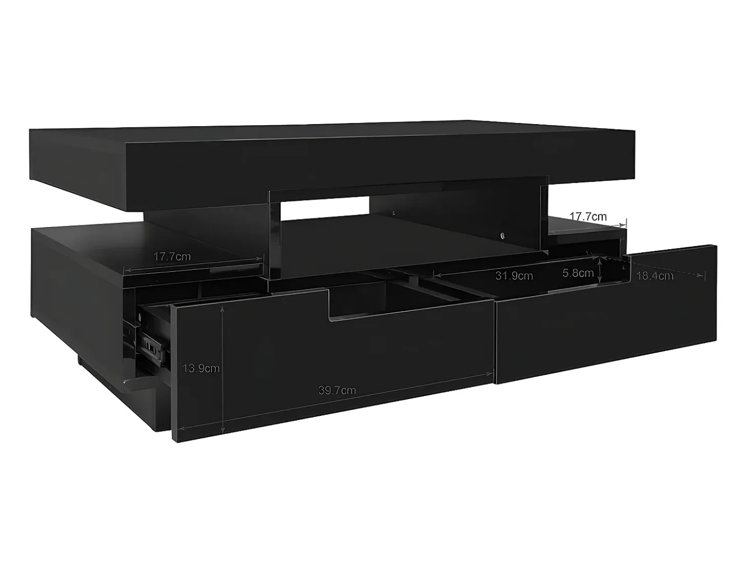 Mesa de centro con LED - acabado brillante - 4 cajones delanteros y traseros - Negro