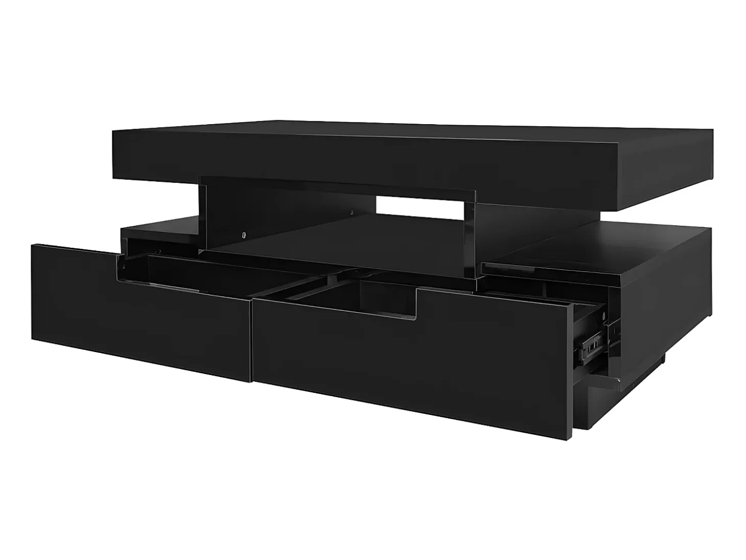 Mesa de centro con LED - acabado brillante - 4 cajones delanteros y traseros - Negro