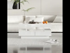 Mesa de centro con LED - acabado brillante - 4 cajones delanteros y traseros - Blanco