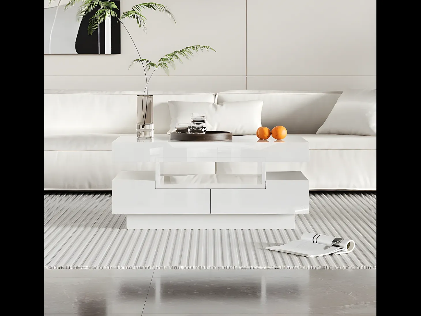 Mesa de centro con LED - acabado brillante - 4 cajones delanteros y traseros - Blanco