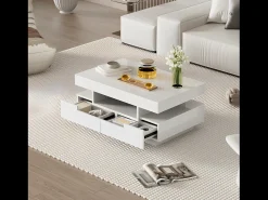 Mesa de centro con LED - acabado brillante - 4 cajones delanteros y traseros - Blanco