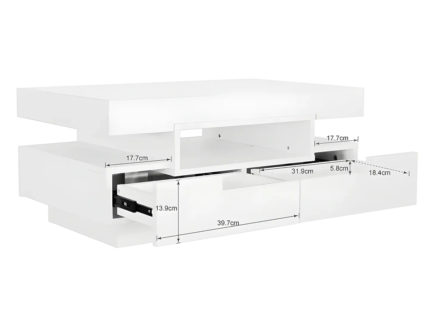 Mesa de centro con LED - acabado brillante - 4 cajones delanteros y traseros - Blanco