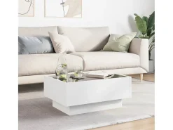 Mesa de centro con LED madera de ingeniería blanca 70x50x30 cm
