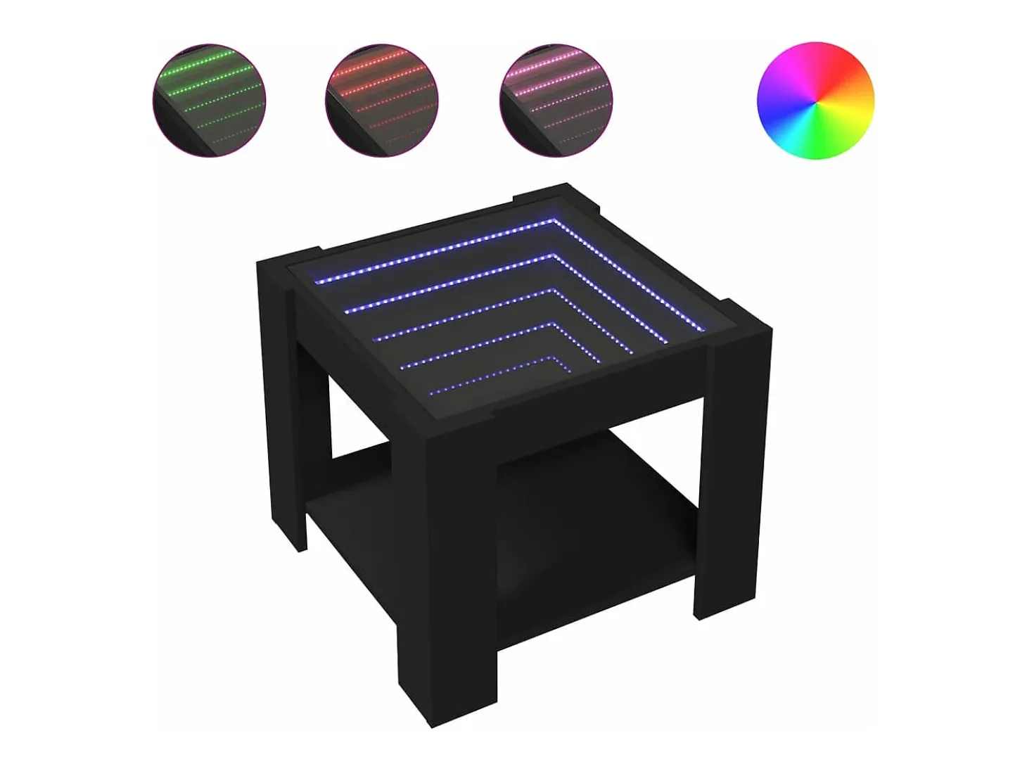 Mesa de centro con LED madera de ingeniería negro 53x53x45 cm