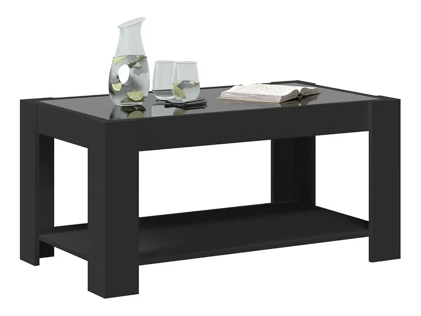Mesa de centro con LED madera de ingeniería negro 93x53x45 cm