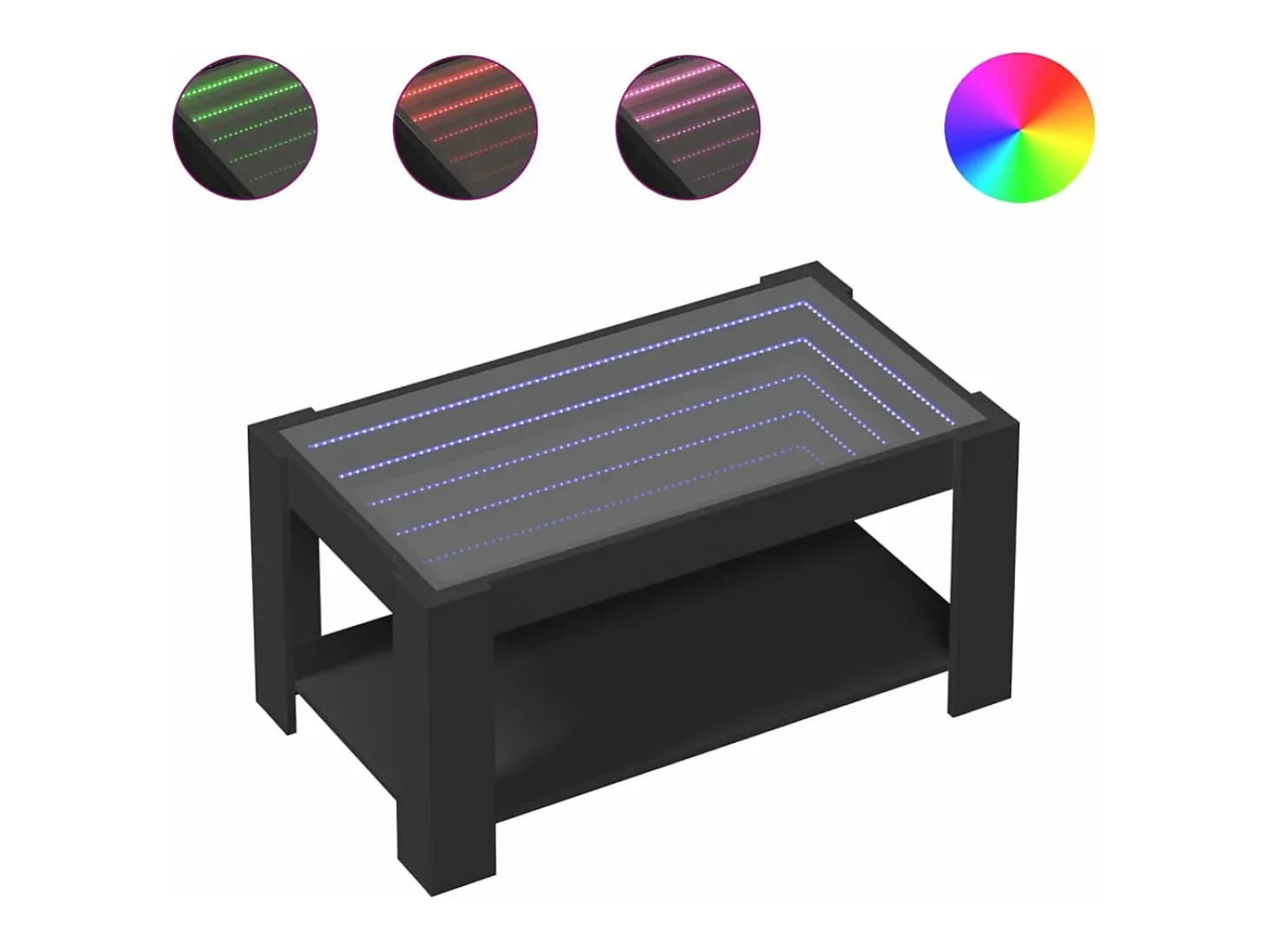 Mesa de centro con LED madera de ingeniería negro 93x53x45 cm