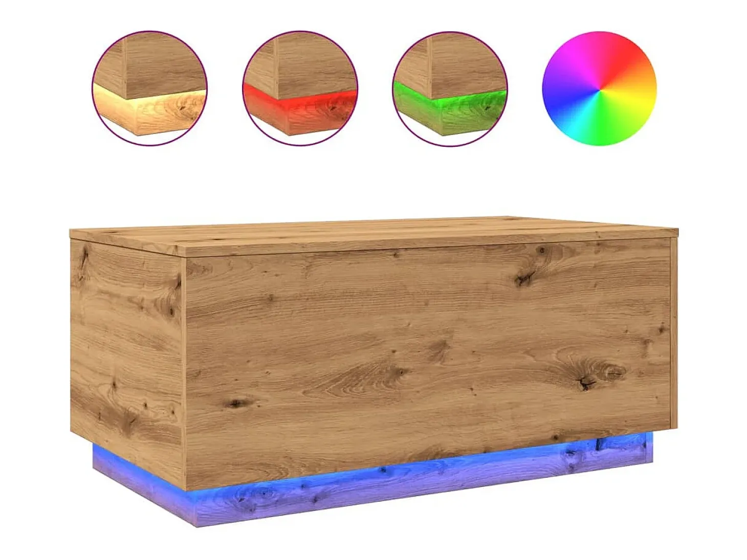 Mesa de centro con luces LED roble artisan 90x50x40 cm