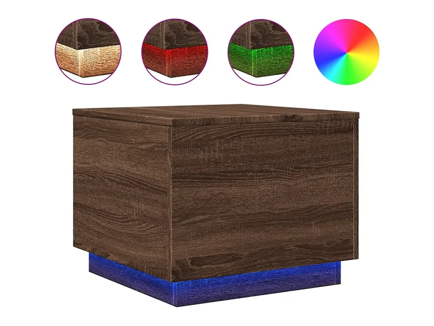 Mesa de centro con luces LED marrón roble 50x50x40 cm