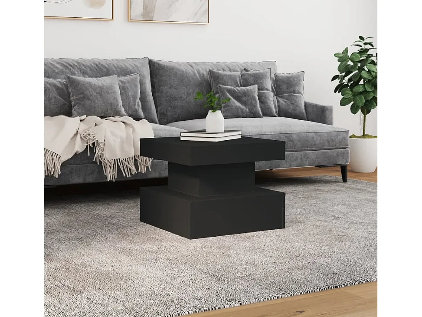 Mesa de centro con luces LED negro 50x50x40 cm