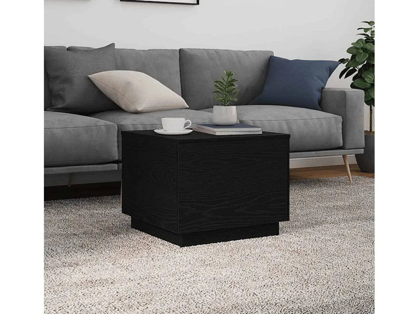 Mesa de centro con luces LED roble negro 50x50x40 cm