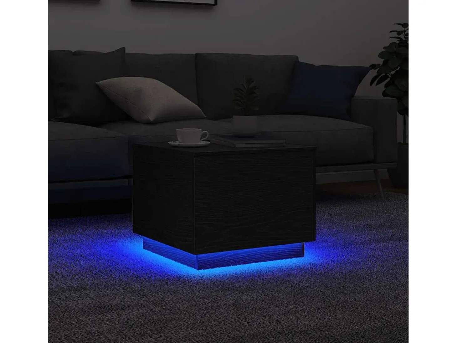 Mesa de centro con luces LED roble negro 50x50x40 cm