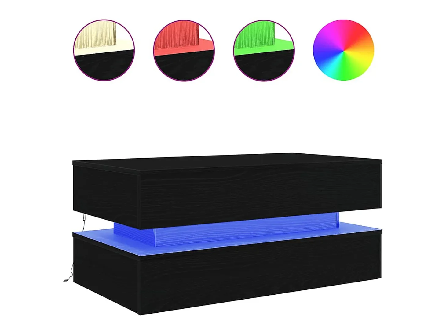 Mesa de centro con luces LED roble negro 90x50x40 cm