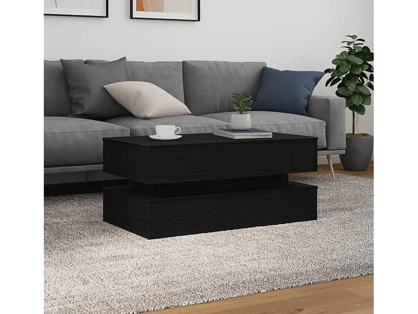Mesa de centro con luces LED roble negro 90x50x40 cm