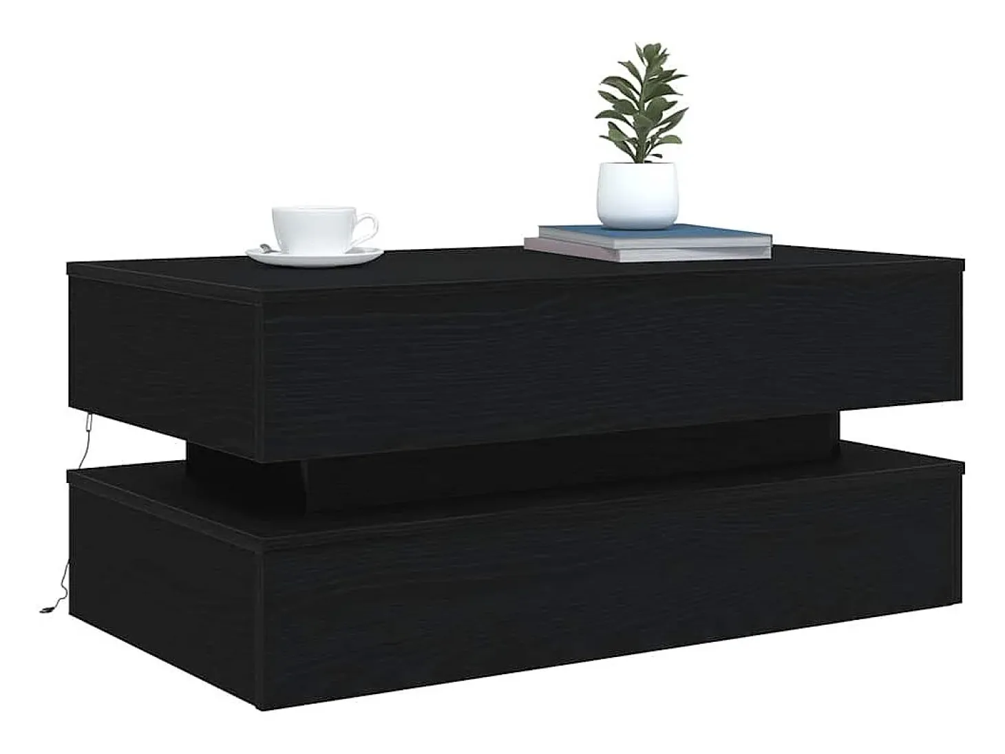 Mesa de centro con luces LED roble negro 90x50x40 cm