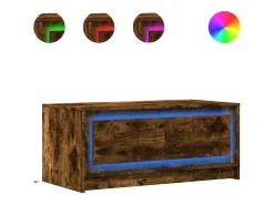 Mesa de centro con luces LED madera de ingeniería roble ahumado