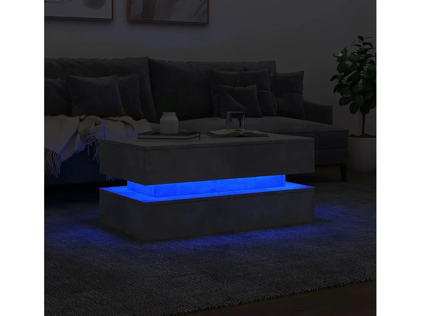 Mesa de centro con luces LED gris hormigón 90x50x40 cm