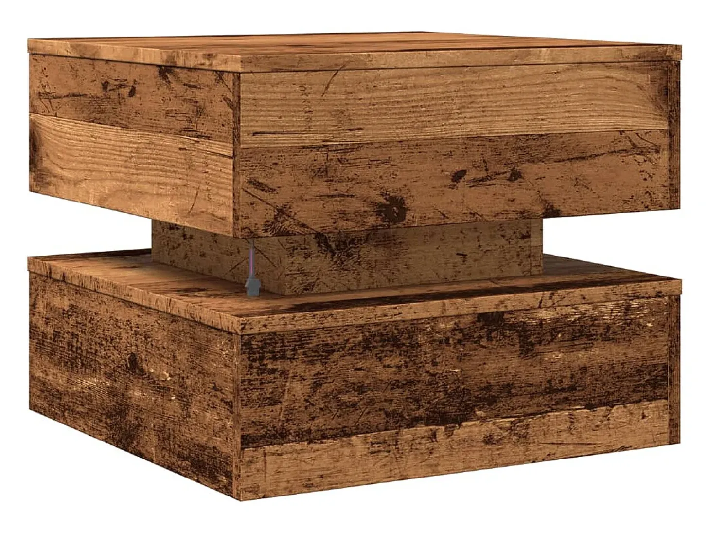 Mesa de centro con luces LED madera envejecida 50x50x40 cm