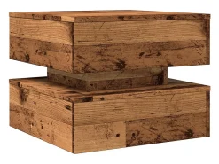 Mesa de centro con luces LED madera envejecida 50x50x40 cm
