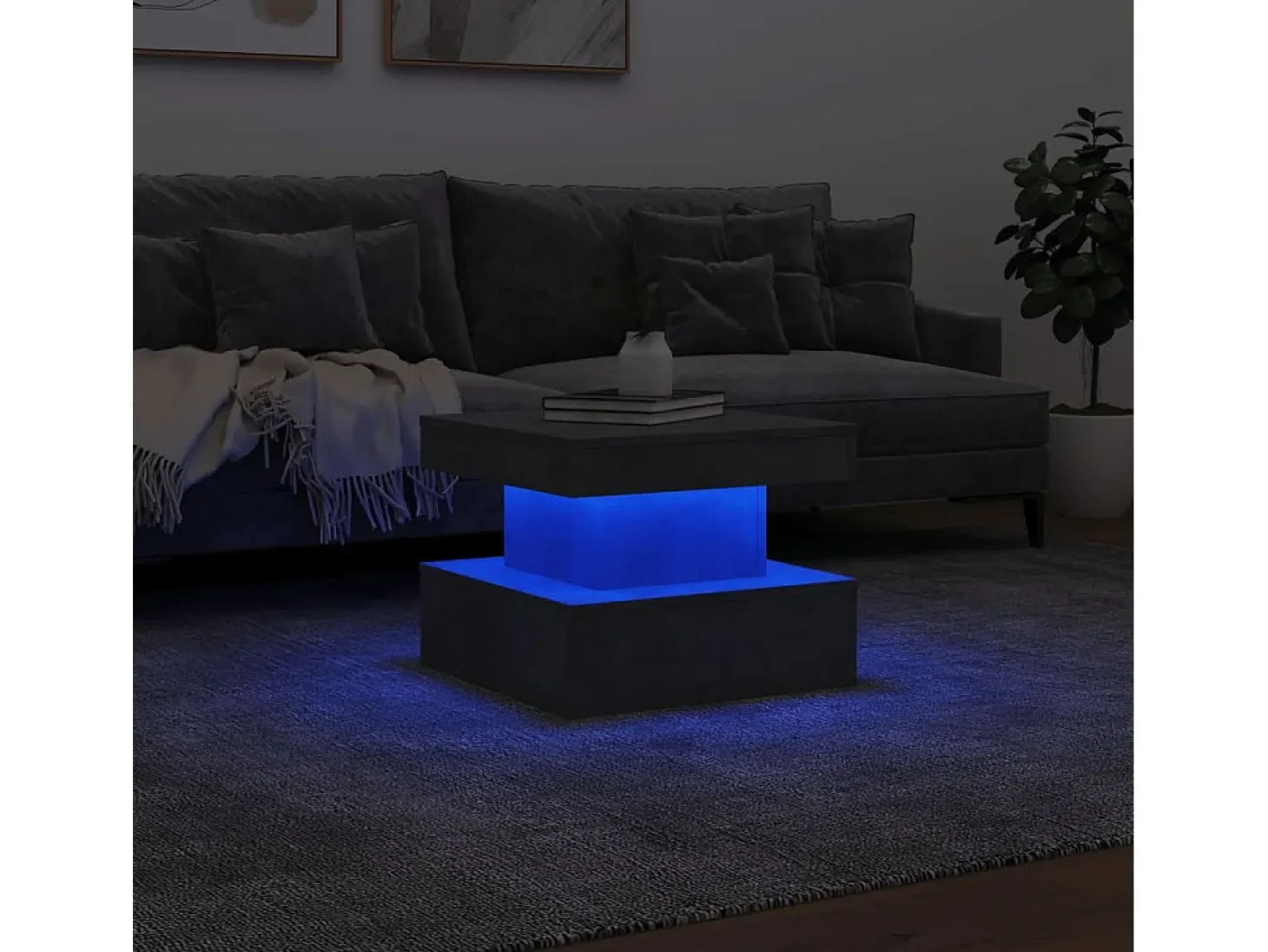 Mesa de centro con luces LED gris hormigón 50x50x40 cm
