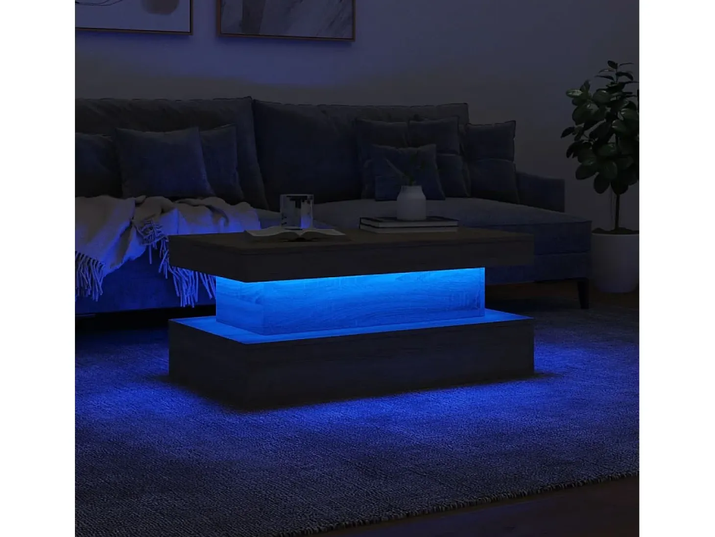 Mesa de centro con luces LED roble Sonoma 90x50x40 cm