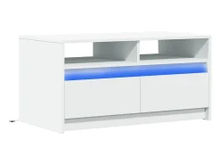 Mesa de centro con luces LED madera ingeniería blanca