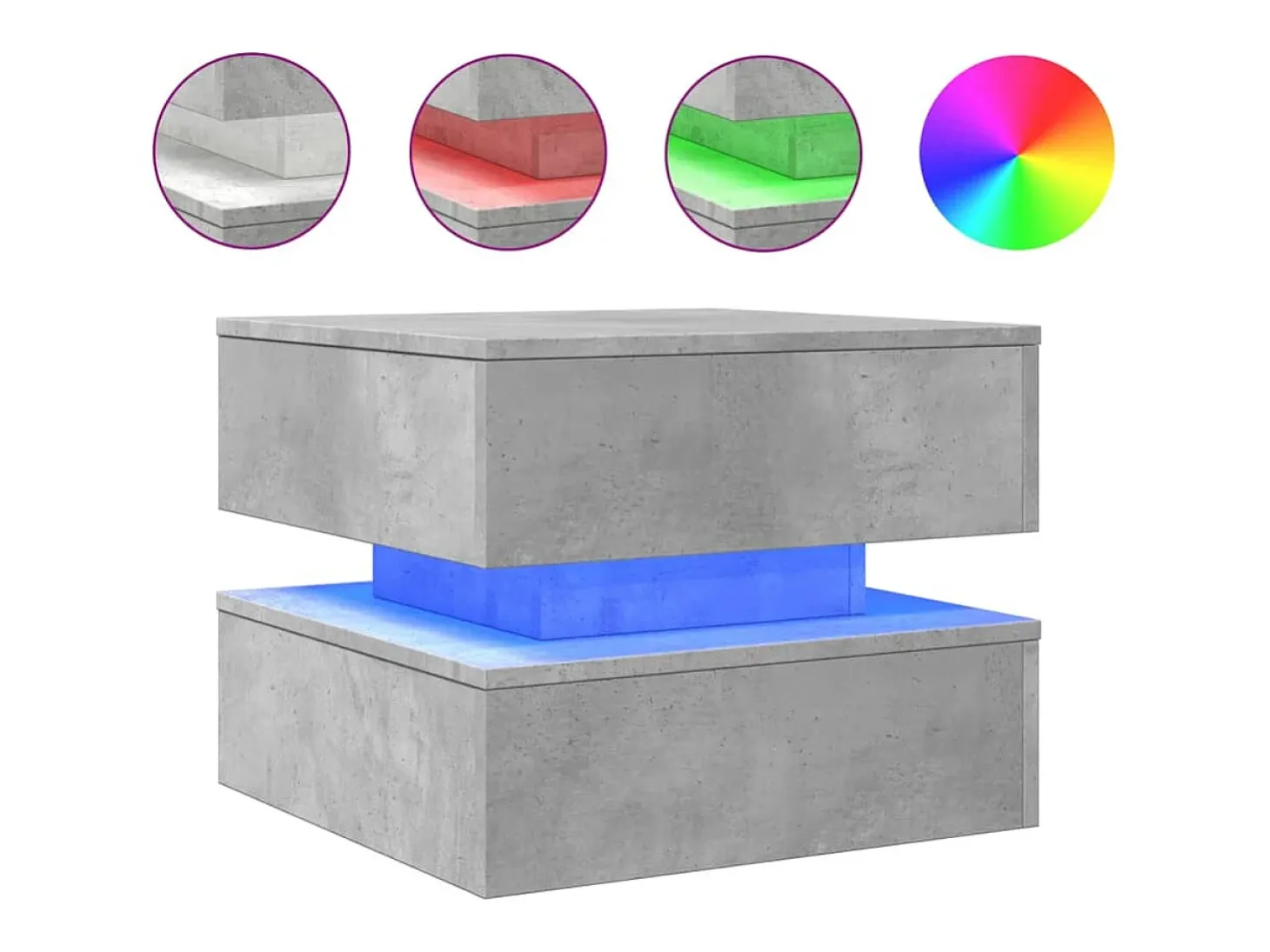 Mesa de centro con luces LED gris hormigón 50x50x40 cm