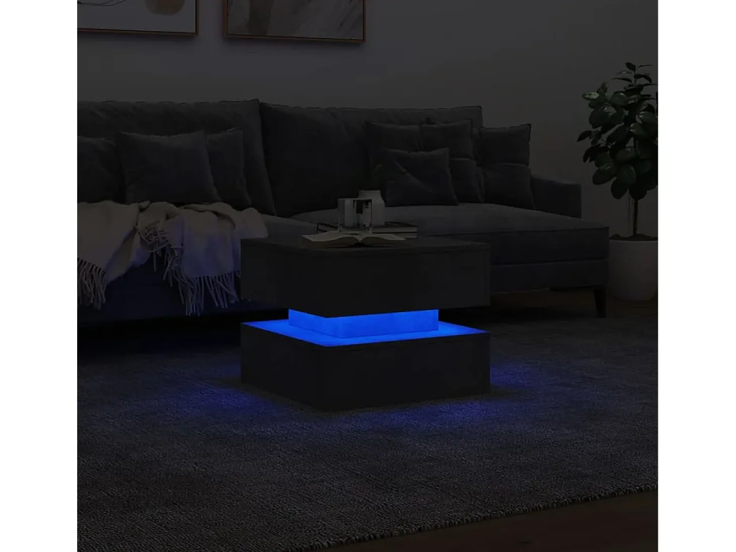 Mesa de centro con luces LED gris hormigón 50x50x40 cm