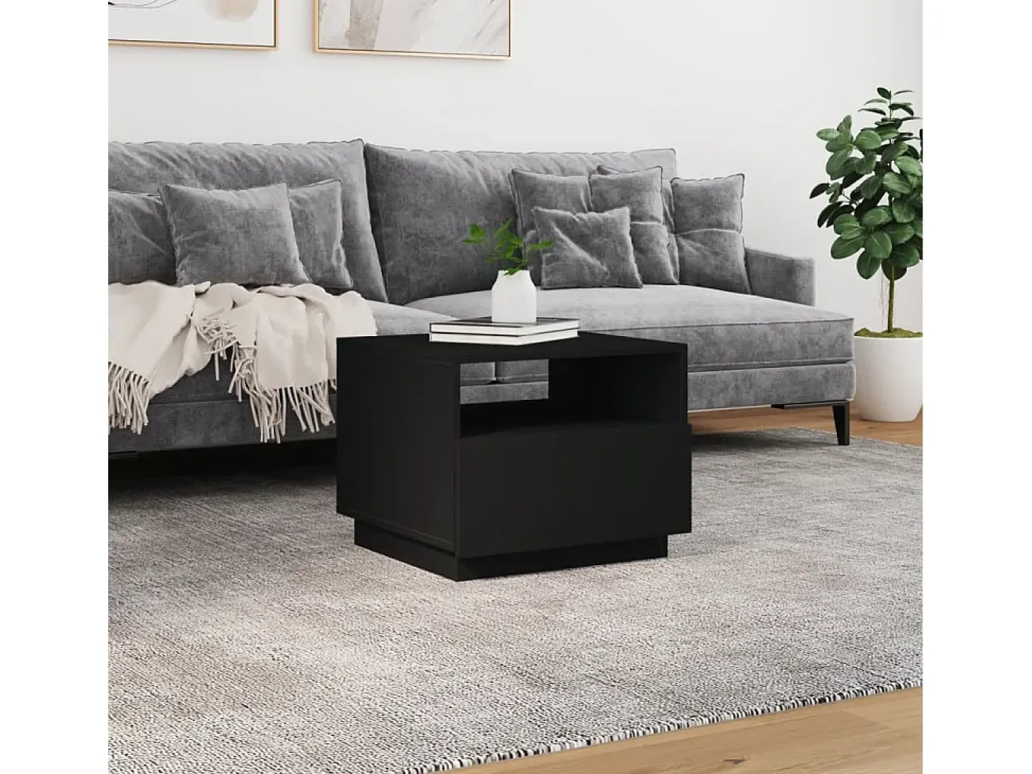 Mesa de centro con luces LED negro 50x49x40 cm