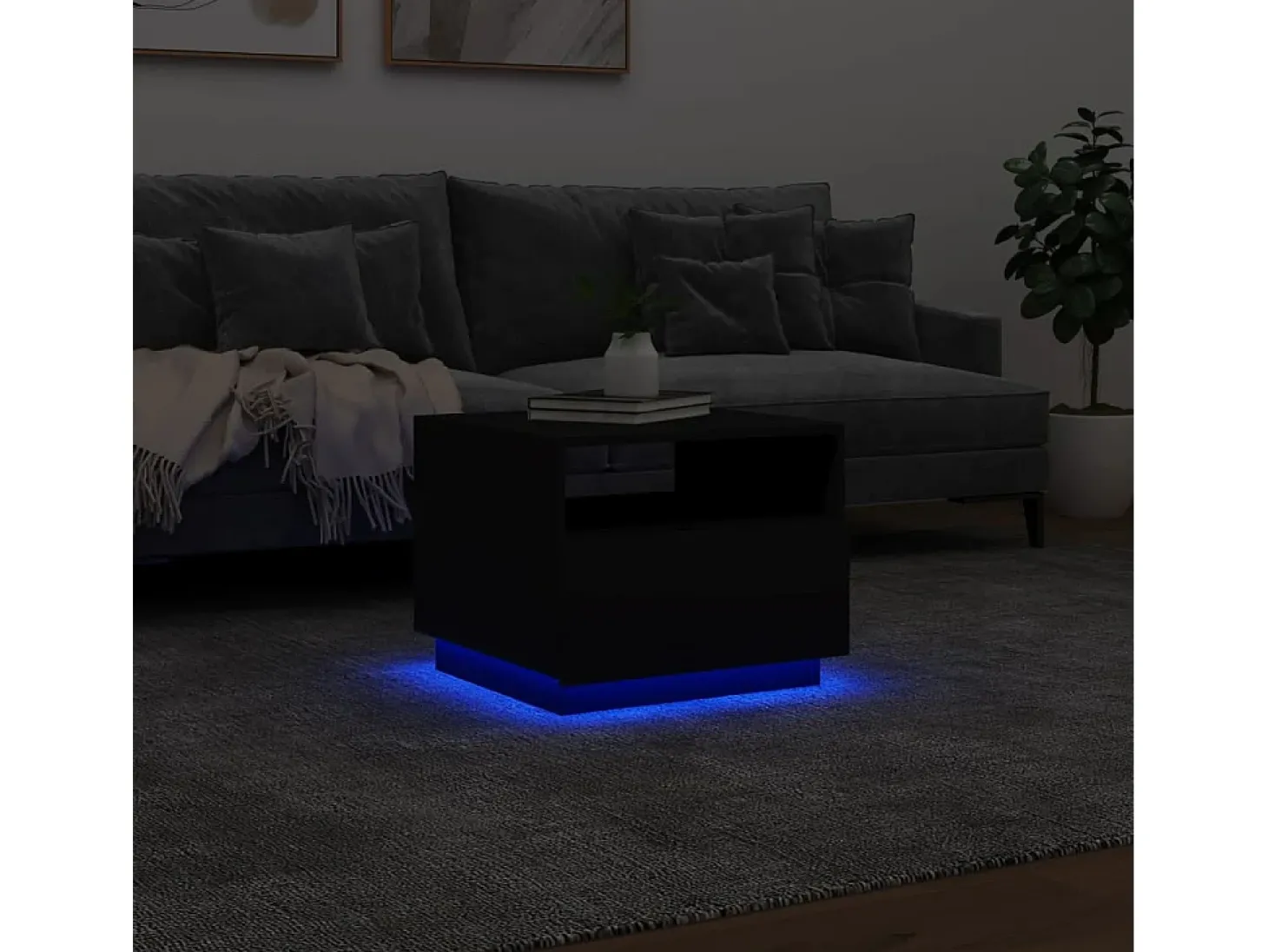 Mesa de centro con luces LED negro 50x49x40 cm