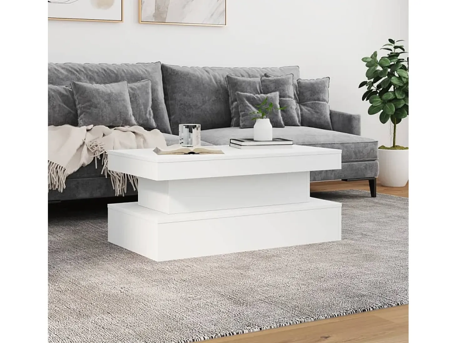 Mesa de centro con luces LED blanco 90x50x40 cm