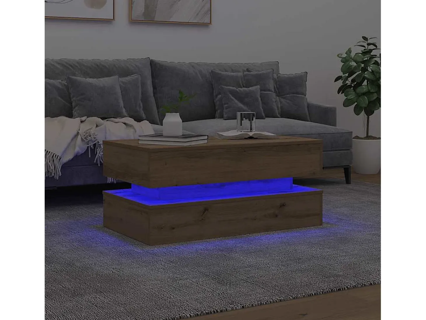 Mesa de centro con luces LED roble artisian 90x50x40 cm