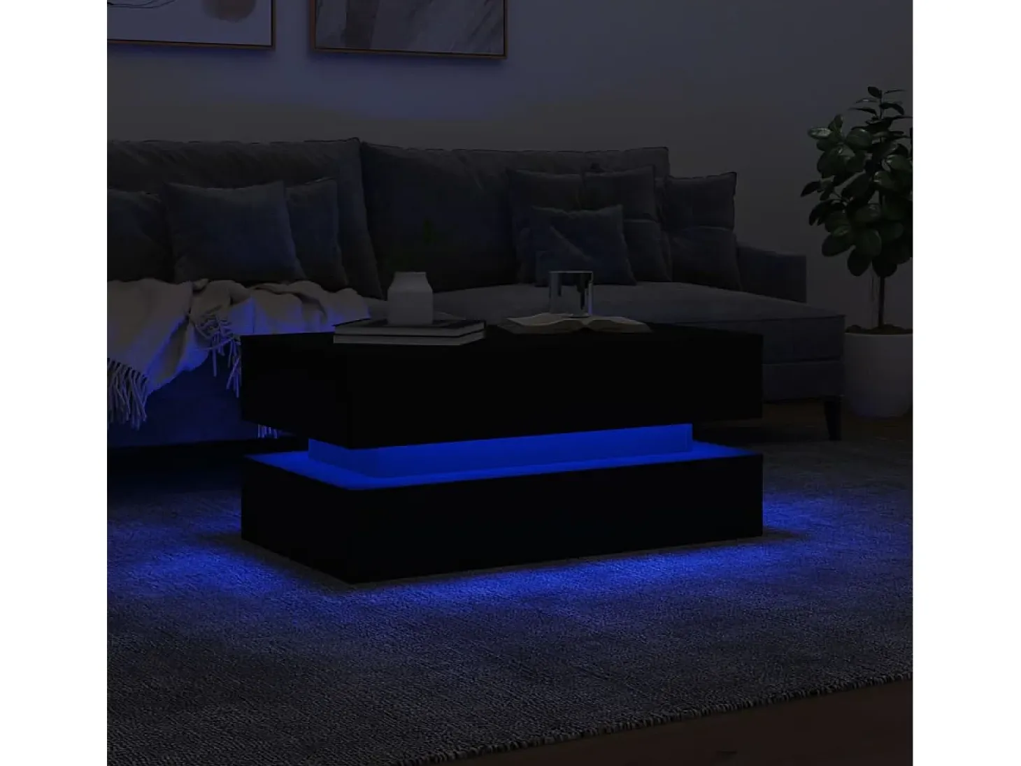 Mesa de centro con luces LED negro 90x50x40 cm