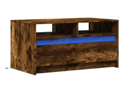 Mesa de centro con luces LED madera de ingeniería roble ahumado