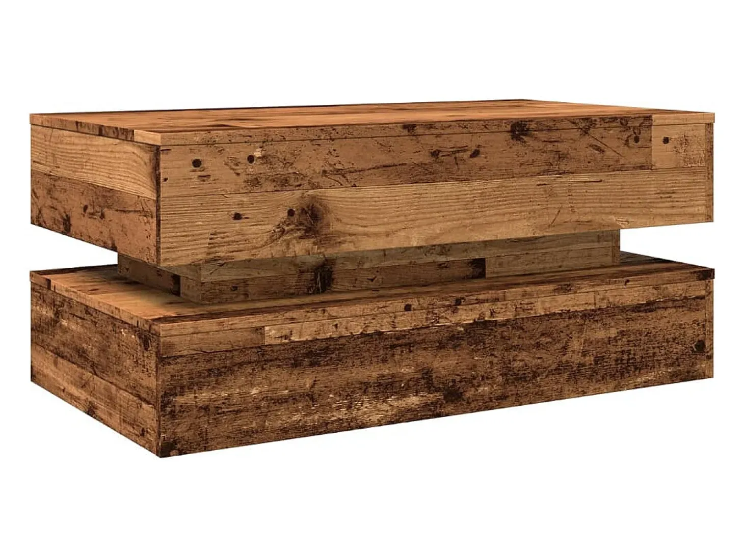 Mesa de centro con luces LED madera envejecida 90x50x40 cm