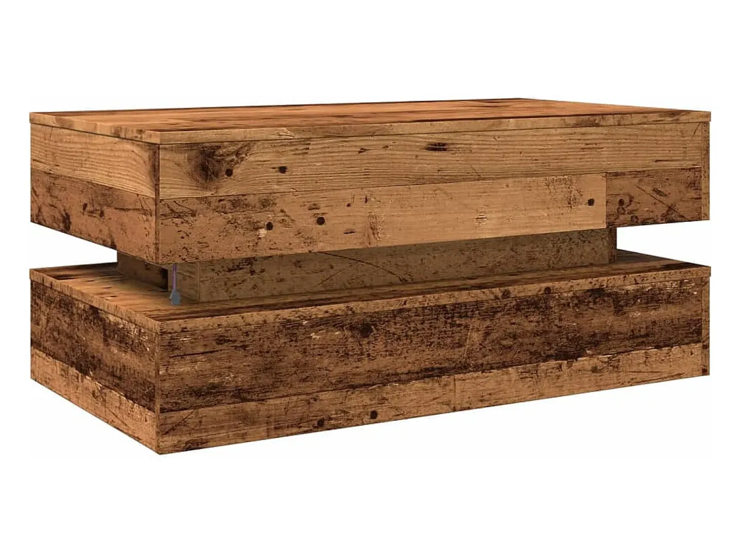 Mesa de centro con luces LED madera envejecida 90x50x40 cm