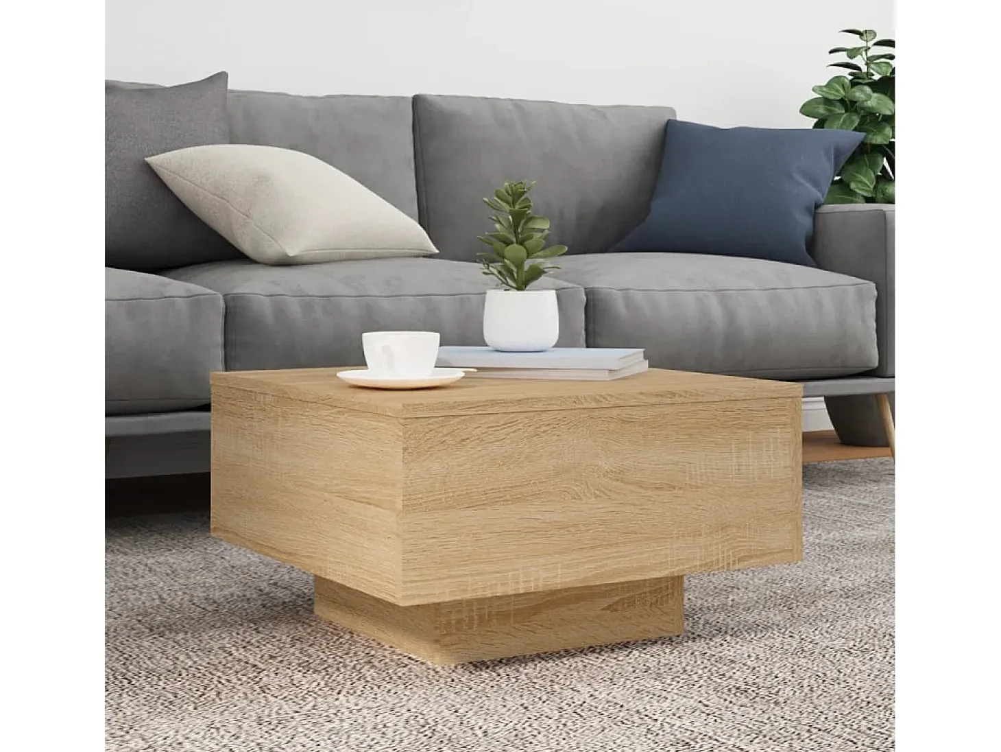 Mesa de centro con luces LED roble Sonoma 55x55x31 cm