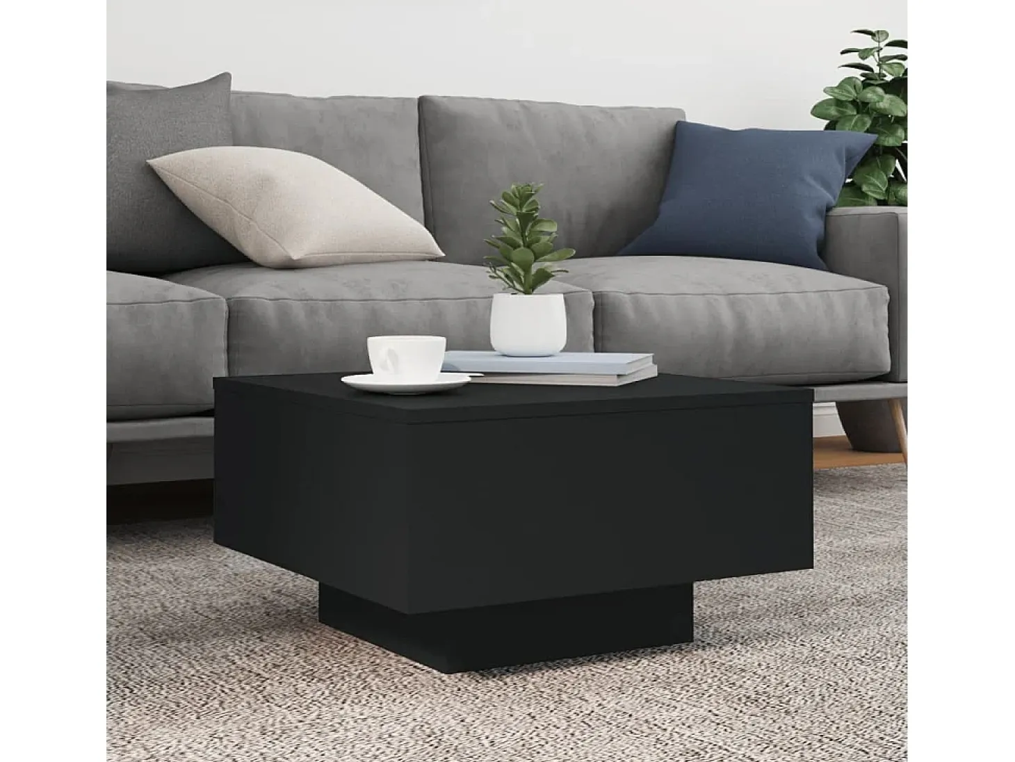 Mesa de centro con luces LED negro 55x55x31 cm