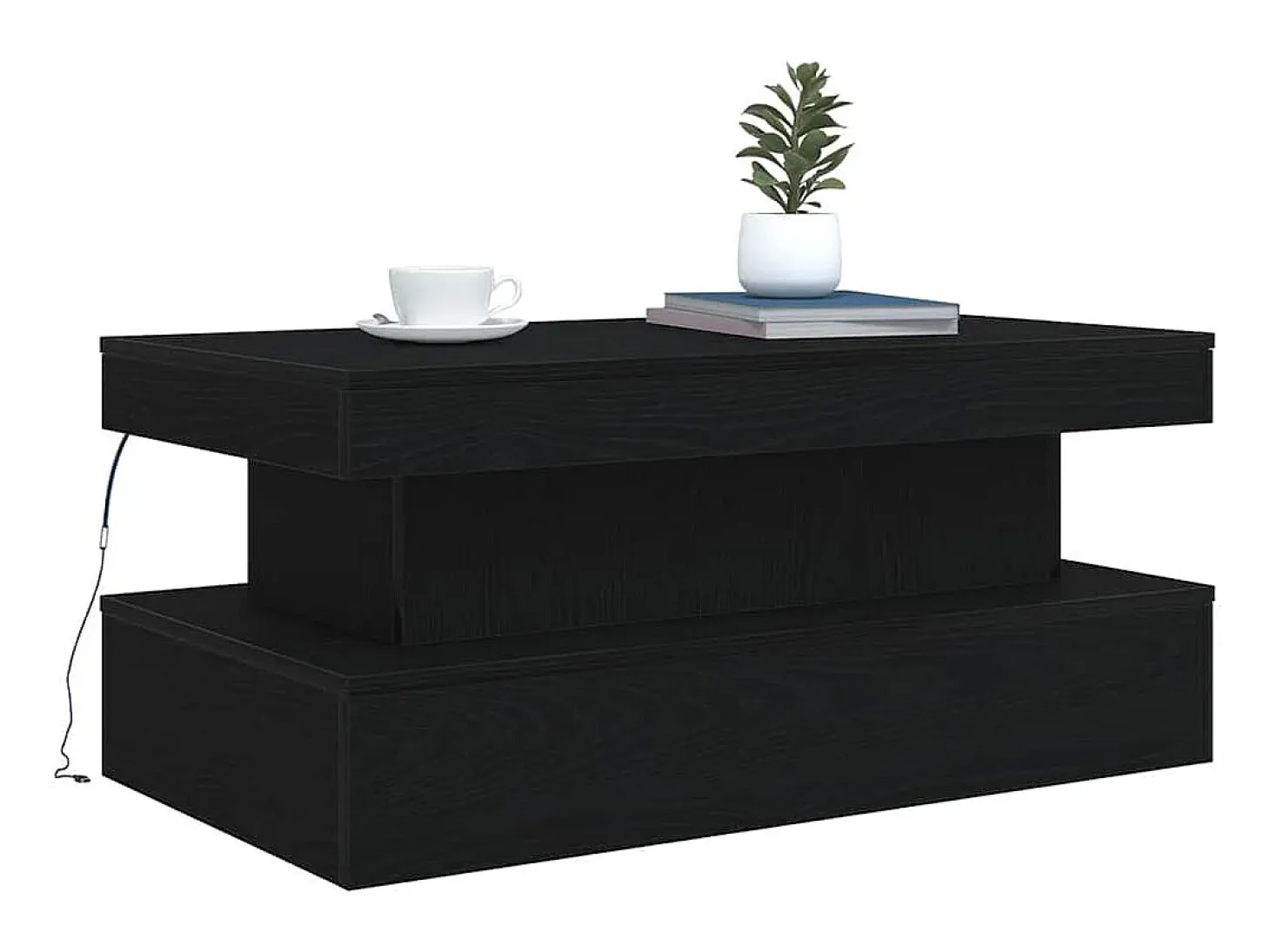 Mesa de centro con luces LED roble negro 90x50x40 cm