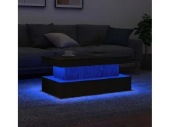 Mesa de centro con luces LED roble negro 90x50x40 cm