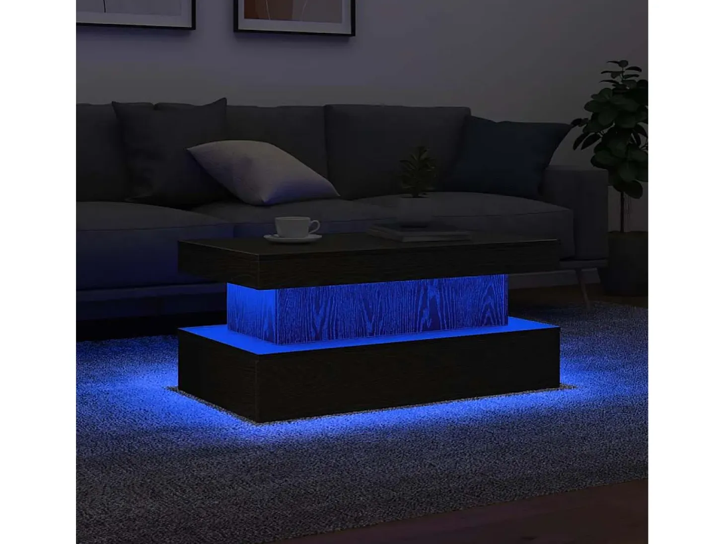 Mesa de centro con luces LED roble negro 90x50x40 cm