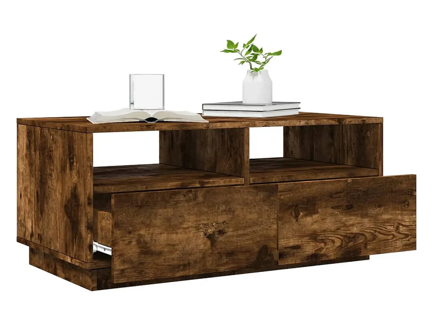 Mesa de centro con luces LED roble ahumado 90x49x40 cm