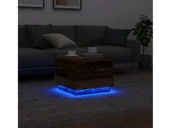 Mesa de centro con luces LED madera envejecida 50x50x40 cm