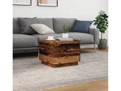 Mesa de centro con luces LED madera envejecida 50x50x40 cm