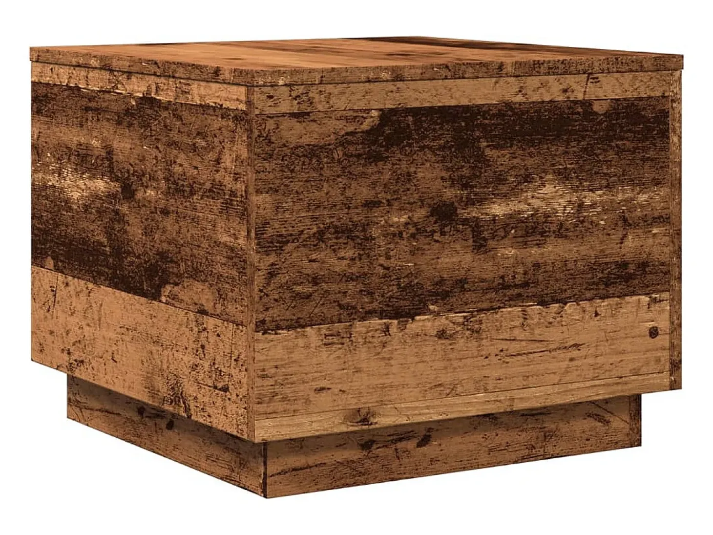 Mesa de centro con luces LED madera envejecida 50x50x40 cm