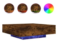 Mesa de centro con luces LED roble ahumado 100x100x31 cm