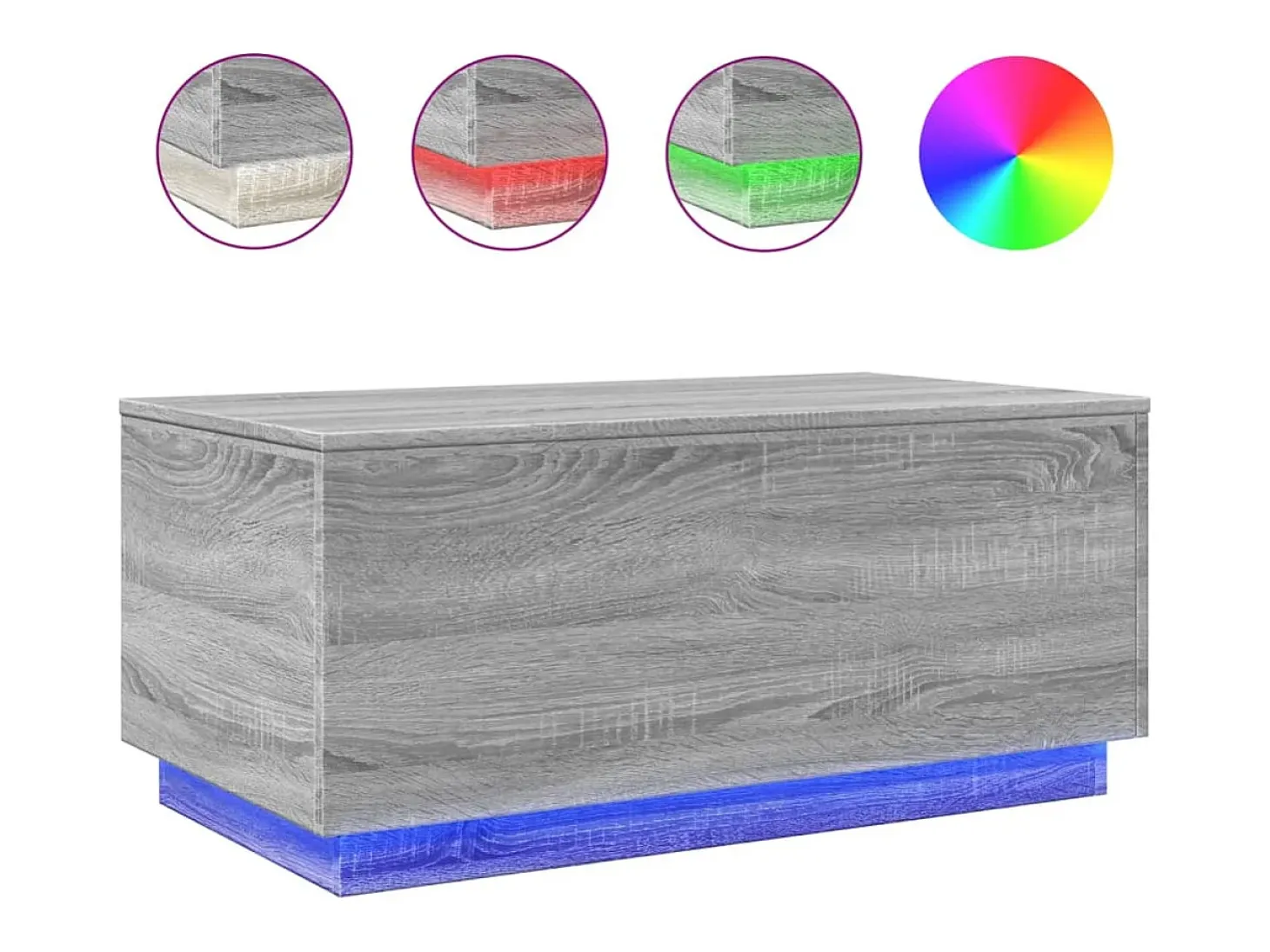 Mesa de centro con luces LED gris Sonoma 90x50x40 cm