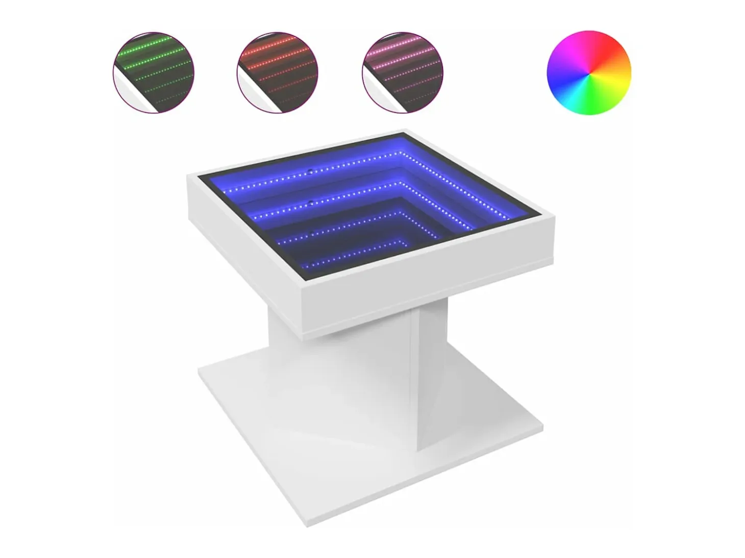 Mesa de centro con luz LED madera ingeniería blanca 50x50x45 cm