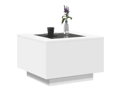 Mesa de centro con luz LED madera ingeniería blanca 60x60x40 cm